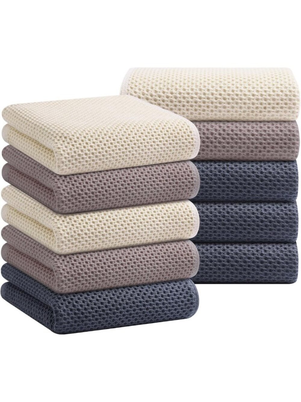 100% Cotton Waffle Weave Kitchen Towels, 10-Pack, Assorted Colors, Soft